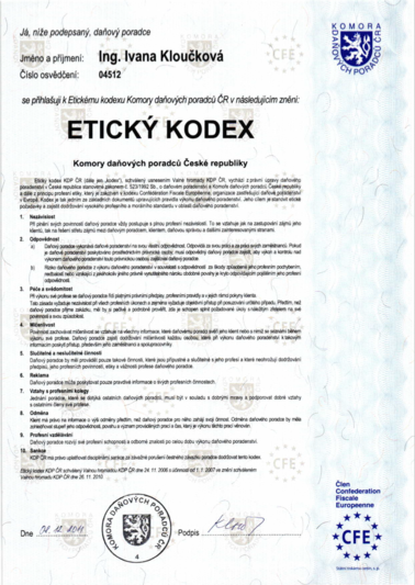 Eticky Kodex Daňového Poradce - Ivana Kloučková